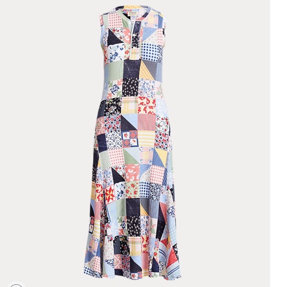Polo Ralph Lauren size L maxi dress patchwork print waffle knit sleeveless - Picture 14 of 14